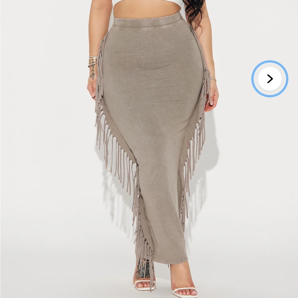 Fringe Detail Stone Maxi Skirt